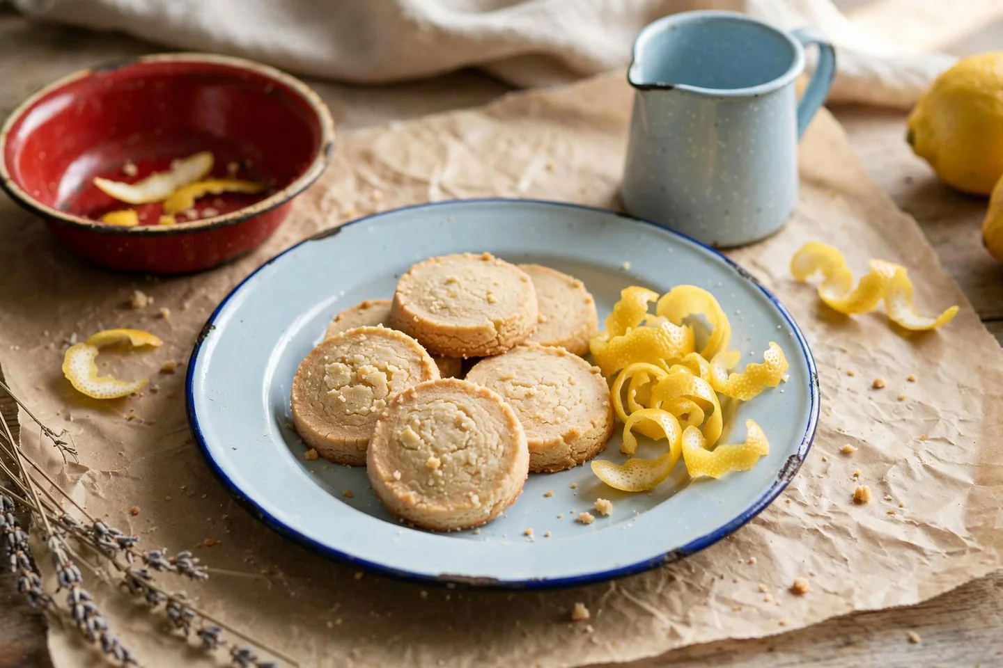 Lemon shortbread on a blue plate