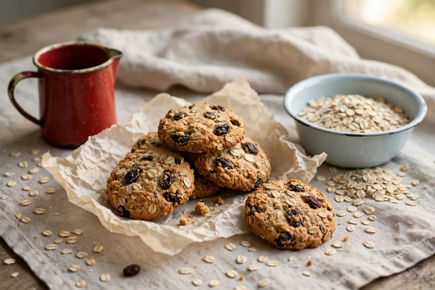 Oat raisin cookies with rolled oats