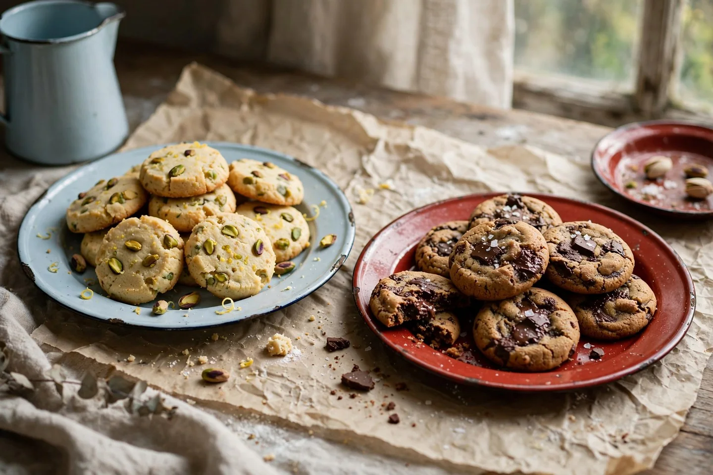 Two cookie batches on separate plates