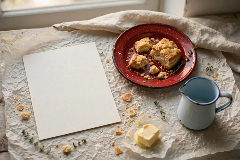 Quiet kitchen still life for publisher identity